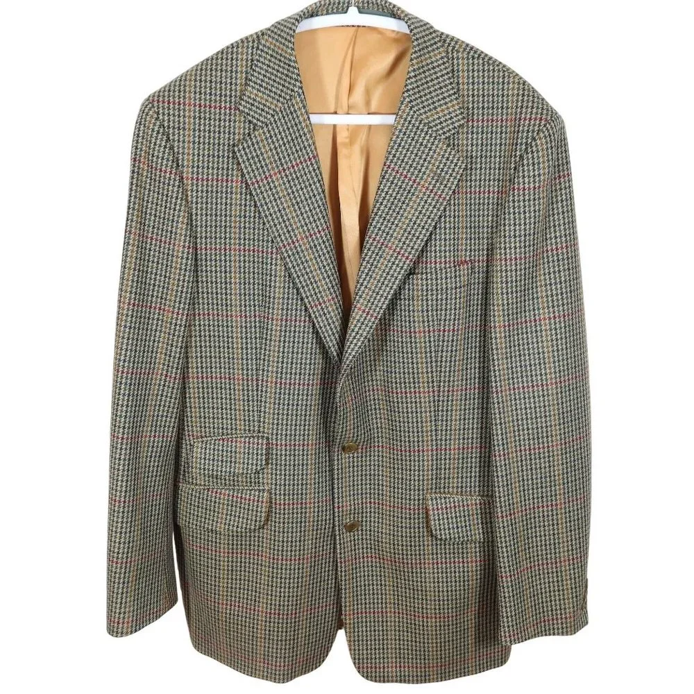Vintage BROOK TAVERNER 42L Saxony Supreme Wool Houndstooth Blazer Sport Coat